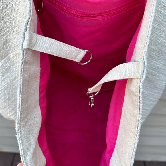 America and Beyond ROSE ALL DAY Tan Pink Large Tote Shoulder Beach Bag New - Picture 5 of 16